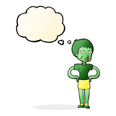 cartoon halloween girl with thought bubble