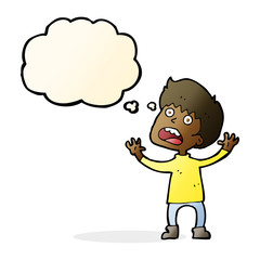 cartoon stressed boy with thought bubble