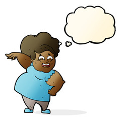cartoon overweight woman with thought bubble