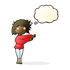 cartoon dancing woman with thought bubble