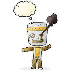cartoon funny gold robot with thought bubble
