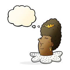 cartoon queen's head with thought bubble