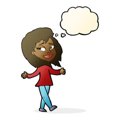 stress free woman cartoon with thought bubble