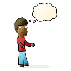 cartoon confused man with thought bubble