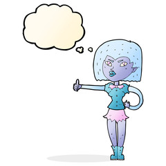 cartoon vampire girl giving thumbs up with thought bubble