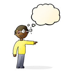 cartoon staring man with thought bubble