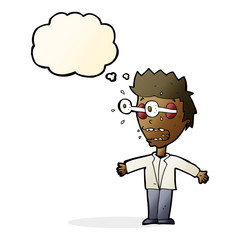 cartoon staring man with thought bubble