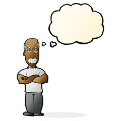 cartoon angry man with mustache with thought bubble