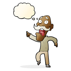 cartoon frightened old man with thought bubble