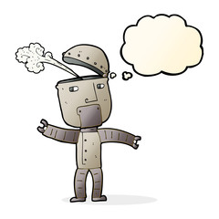 cartoon funny robot with thought bubble