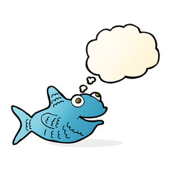 cartoon happy fish with thought bubble