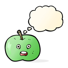 cartoon shiny apple with thought bubble