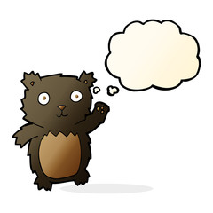 cartoon waving black bear cub with thought bubble