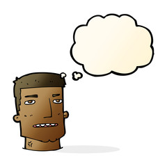 cartoon male head with thought bubble