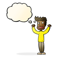 cartoon stressed man with thought bubble