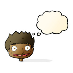 cartoon happy boy with thought bubble