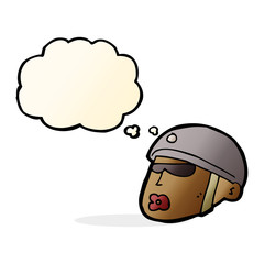 cartoon policeman head with thought bubble