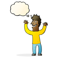 cartoon excited man with thought bubble