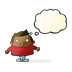 cartoon happy man with thought bubble