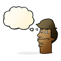 cartoon nervous man with thought bubble