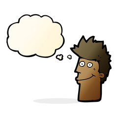 cartoon happy man with thought bubble