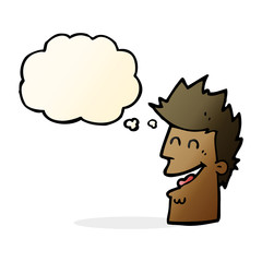 cartoon happy man with thought bubble