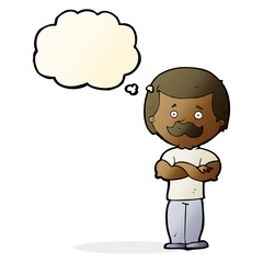 cartoon manly mustache man with thought bubble