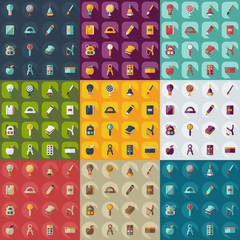 Flat concept, set modern design with shadow backpack