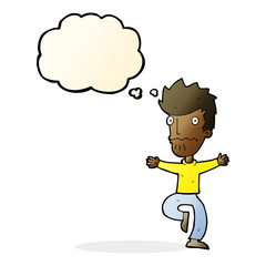 cartoon frightened man with thought bubble