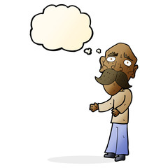 cartoon lonely old man with thought bubble