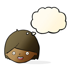 cartoon happy face with thought bubble