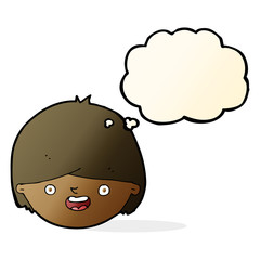 cartoon happy face with thought bubble