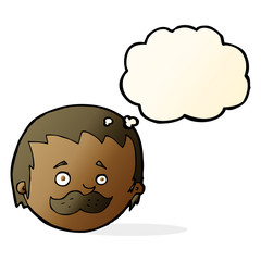 cartoon man with mustache with thought bubble