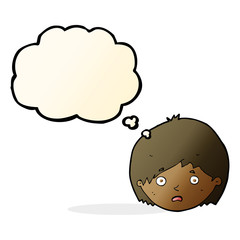 cartoon unhappy boy with thought bubble
