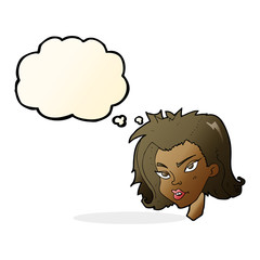 cartoon female face with thought bubble