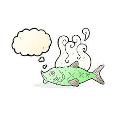 cartoon smelly fish with thought bubble