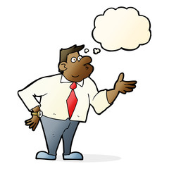 cartoon businessman asking question with thought bubble