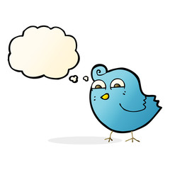 cartoon funny bird with thought bubble