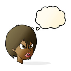 cartoon annoyed woman with thought bubble