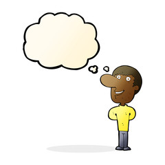 cartoon happy man with thought bubble