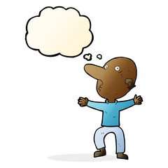 cartoon worried middle aged man with thought bubble