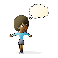 cartoon annoyed girl with thought bubble