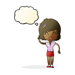 cartoon pretty woman with idea with thought bubble