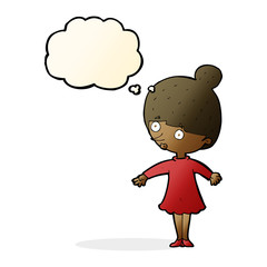 cartoon surprised woman with thought bubble