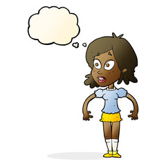 cartoon surprised woman with thought bubble