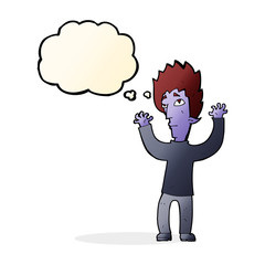 cartoon vampire giving up with thought bubble