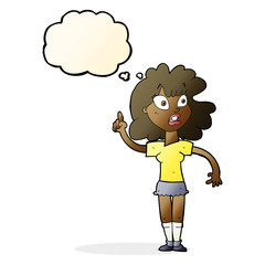 cartoon woman making point with thought bubble