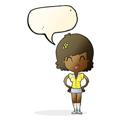 cartoon happy woman with thought bubble