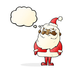 cartoon santa claus with thought bubble