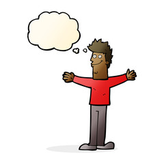 cartoon happy man with thought bubble